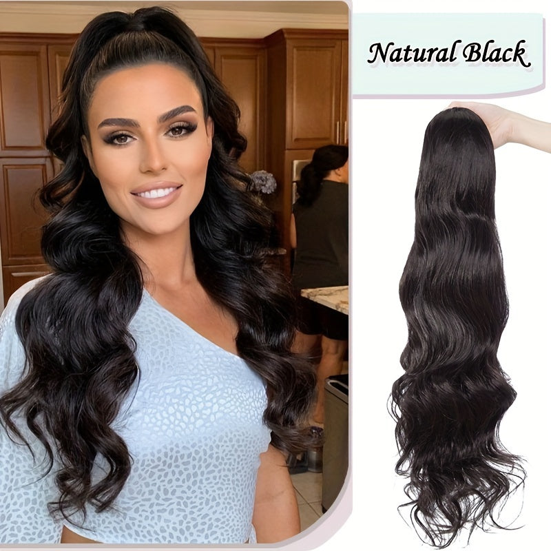 Long Curly Wavy Hair Piece Synthetic Pony Tail Extensions For Women Highlight Balayage