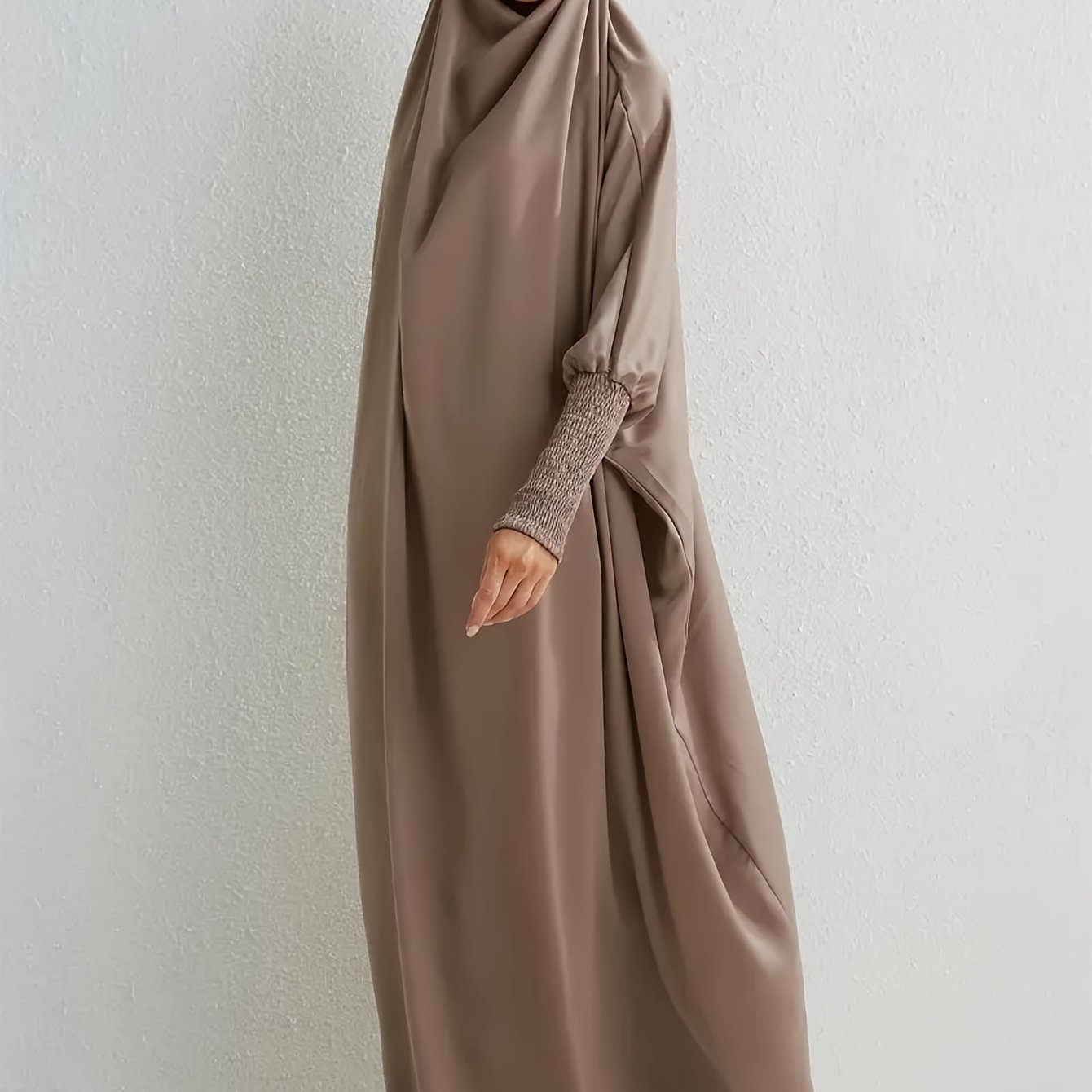 Elegant Light Pink Modesty Dress with Hijab - Women's Long Sleeve Jibab Abaya, Maxi Prayer Dress, Polyester, Non-Stretch Fabric, Machine Washable