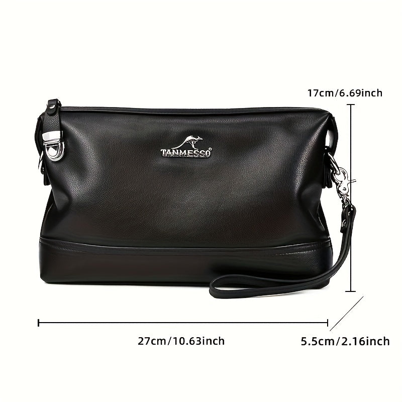 Genuine Leather Men's Crossbody Bag - Adjustable Shoulder Strap, Snap Closure, Soft Cowhide Vintage Style Black Casual Business Backpack for Everyday Use