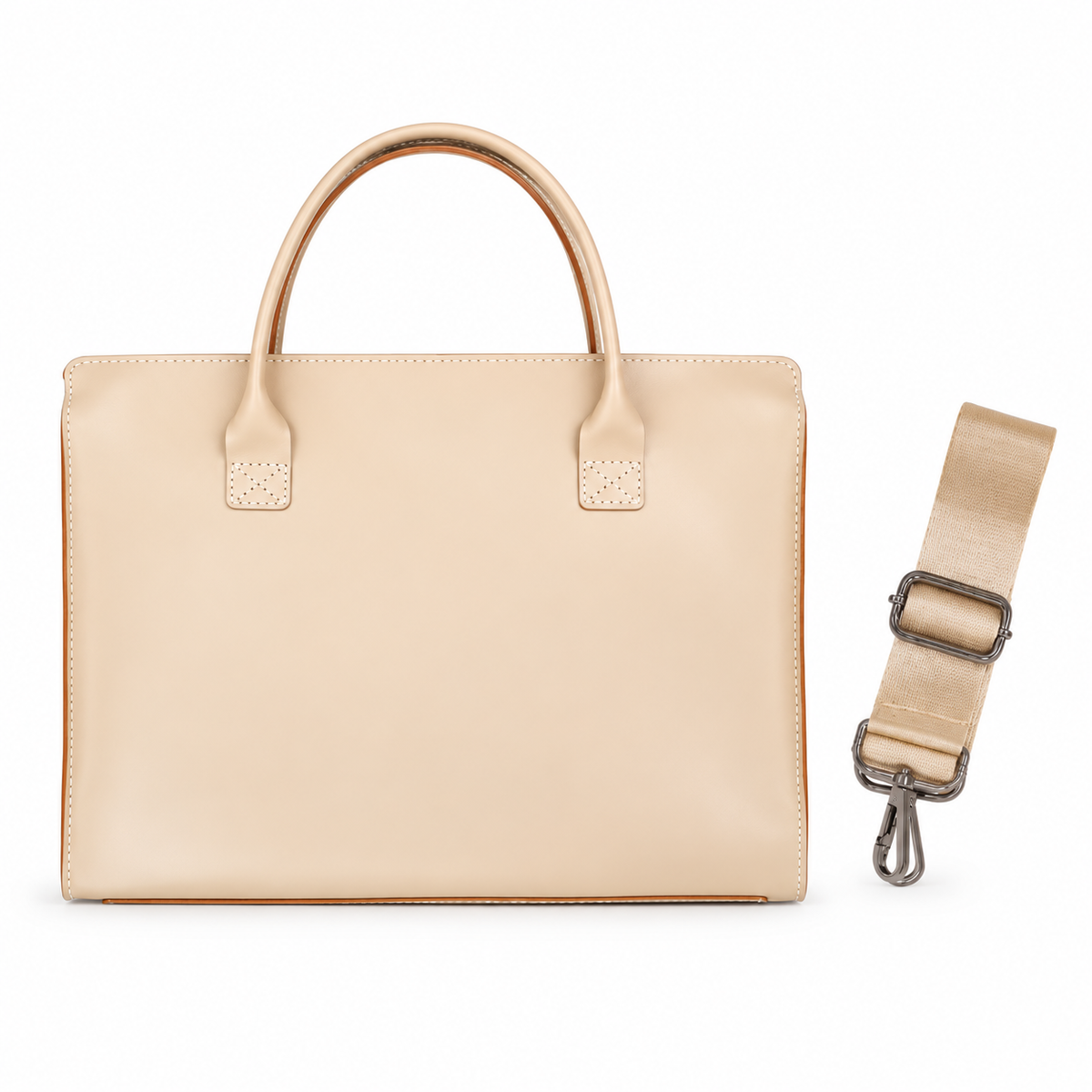 Elegant Beige Leather Laptop Tote Bag