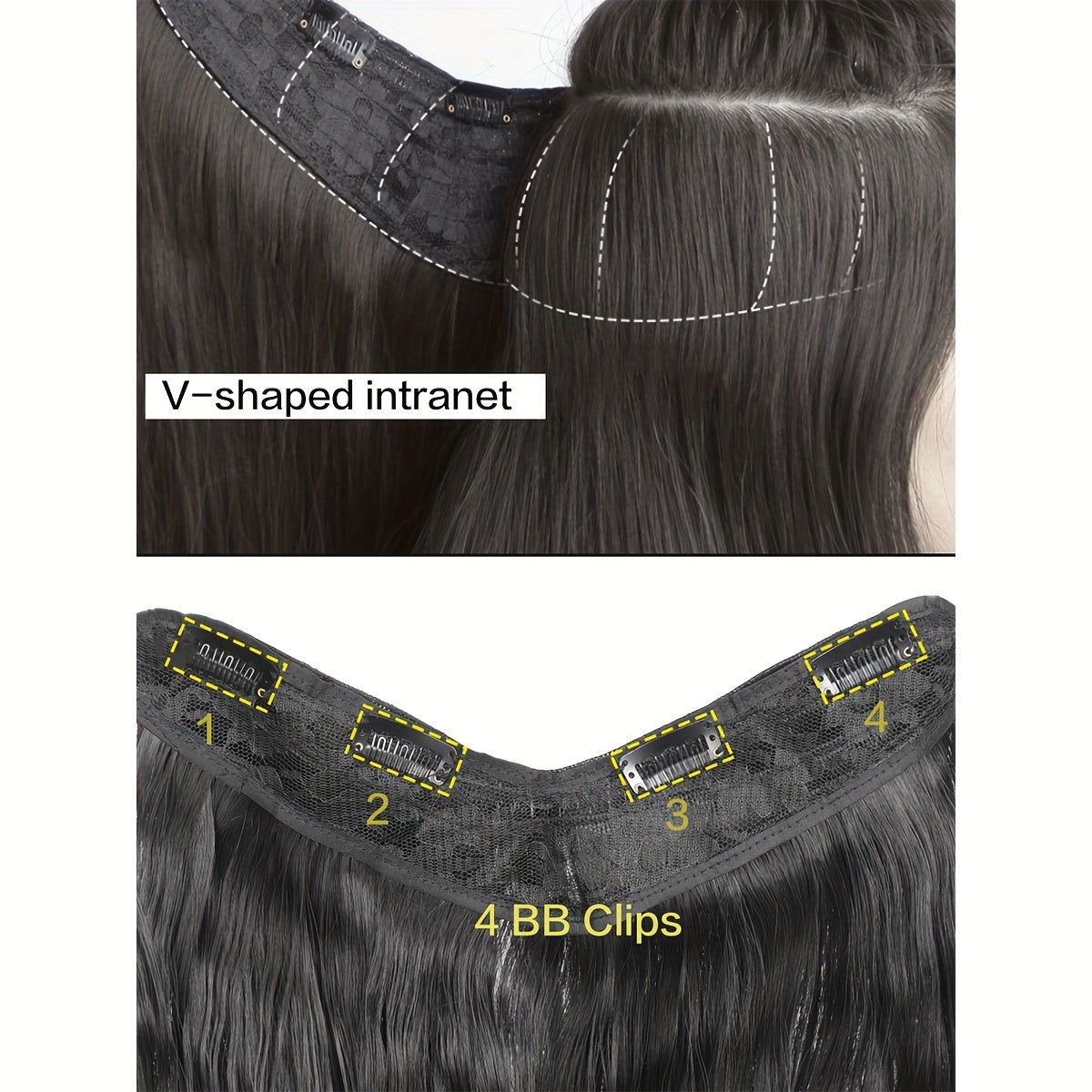 Synthetic Fiber Big Wave V-Shaped Hair Extensions, White Invisible, Available in 16/20/24/28 Inches, 4 Clip-In Extensions, with Options in Black And Brown for Everyday Parties And Holiday Gatherings