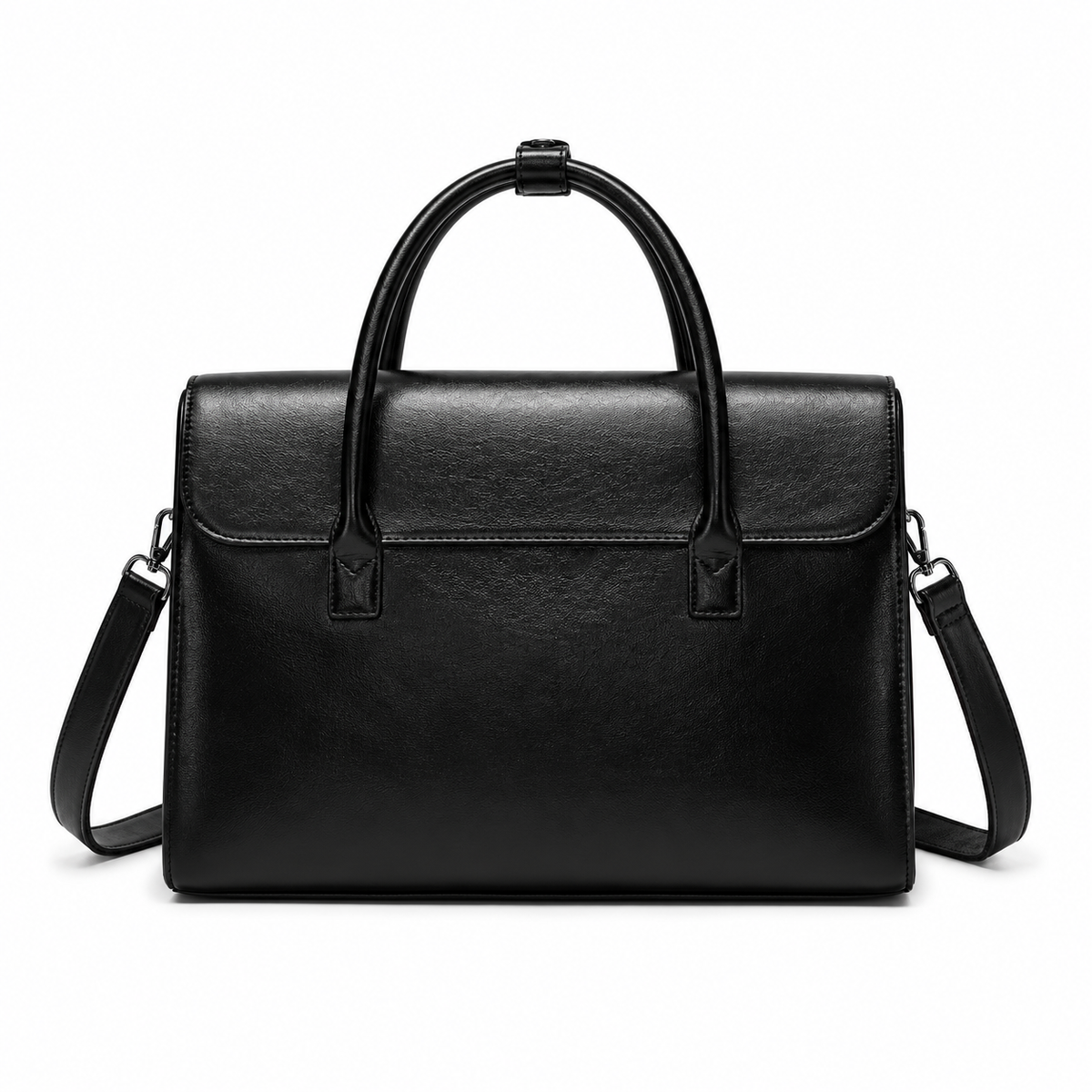 Classic Black Leather Briefcase With Handles