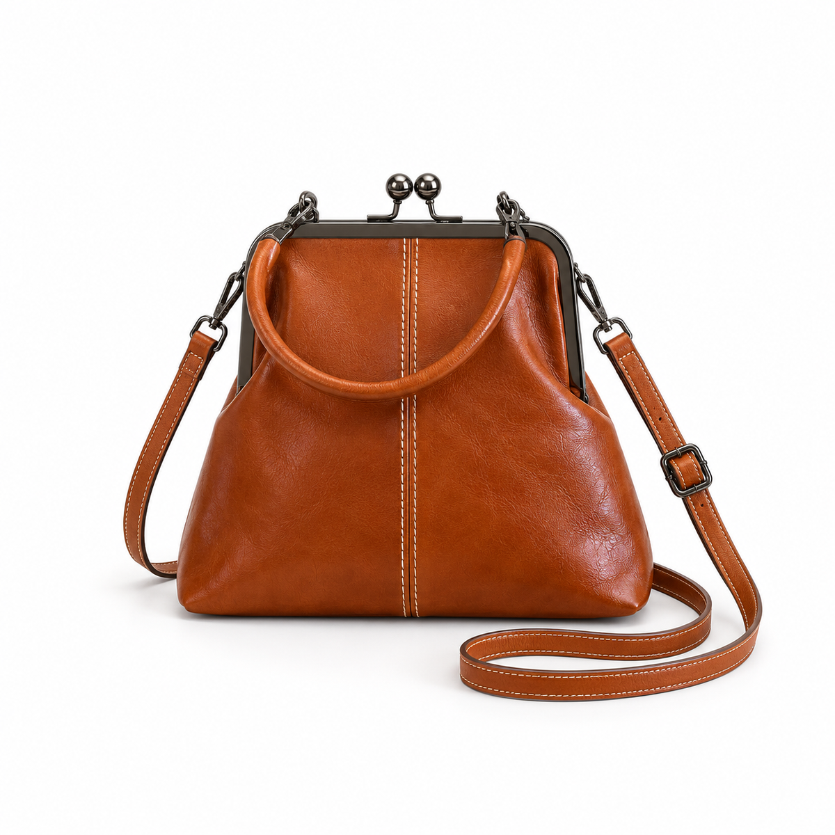 Vintage Brown Kiss Lock Crossbody Bag