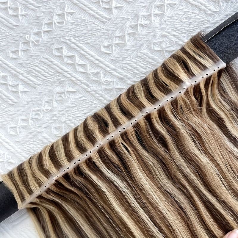 1pc Invisible Hole Human Hair Weft Extensions - Straight Blonde Double Side Weft for Women, 12" - 40g, 16" - 40g, 20" - 50g, 24" - 50g, Natural Hair, Hair Filling|Straight Hair Extensions|Invisible Hole Weft, Hair Wefts