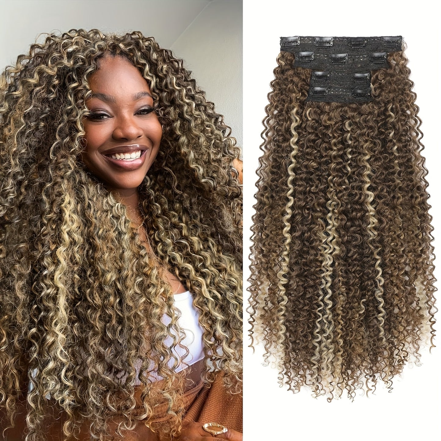 Clip In Hair Extensions, 20inch 4pcs One Hundred Percent Pure Protein Hair Extensions for Women Long Soft Curly Hair Extension Hairpiece