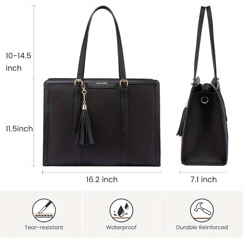 Laptop Bag for Women 15.6 inch Lightweight PU Laptop Tote Bag Large Capacity Computer bag with Clutch Purse for Business Work Office Travel School Casual Black and Faux Leather