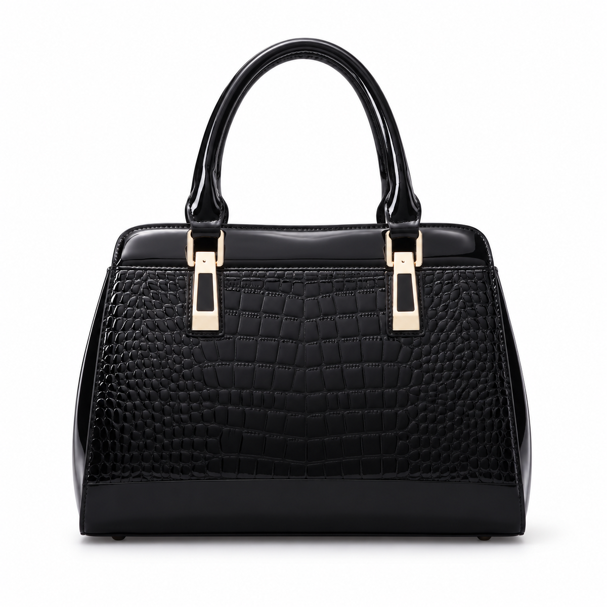 Elegant Black Crocodile Embossed Structured Handbag