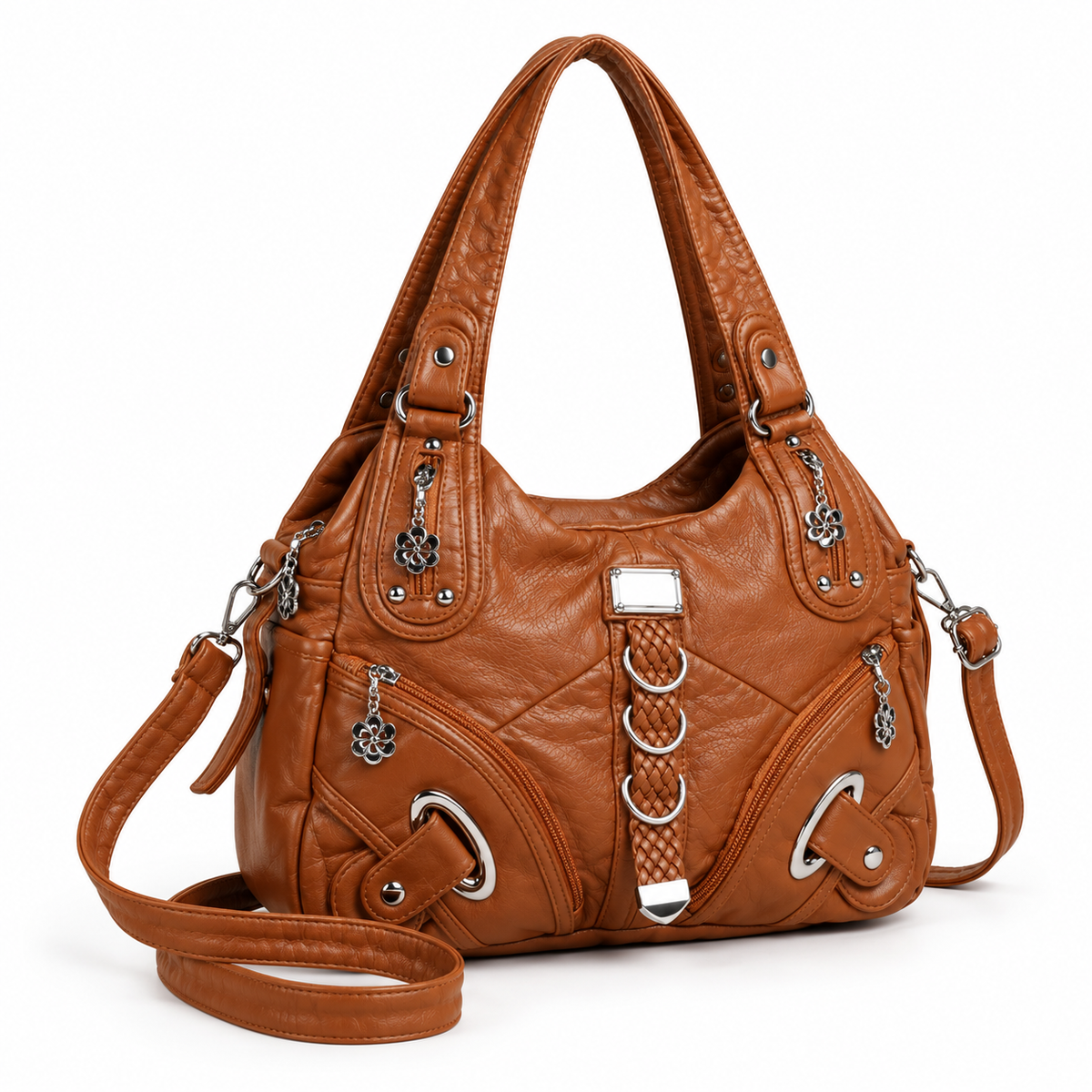 Caramel Crossbody Bag With Braided Details
