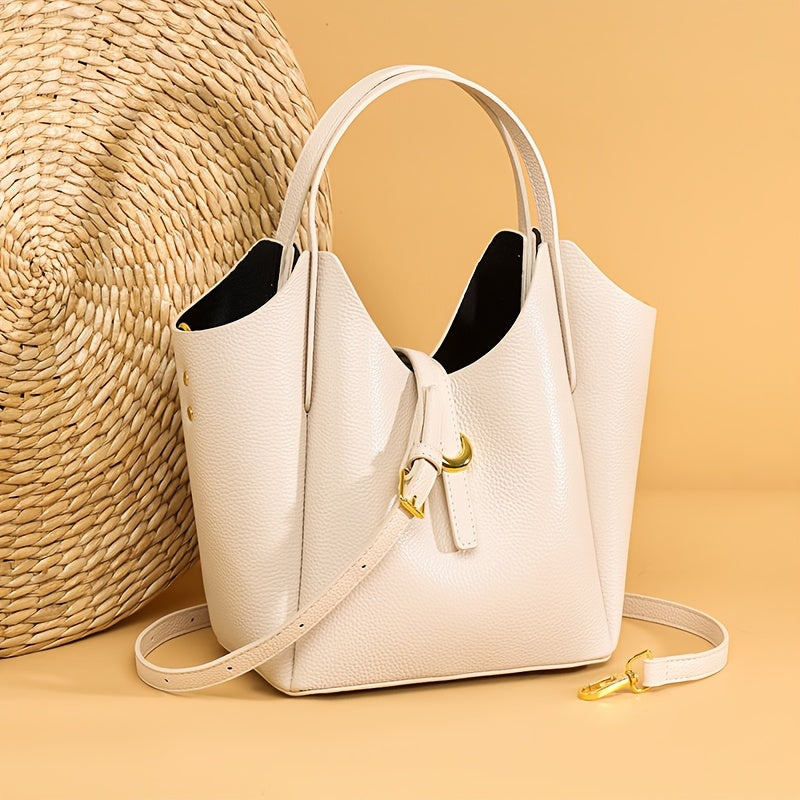 Leather Tote Bag for Women, Large Capacity, Classic Versatile Handbag with Zipper Closure, Edge Paint Detail, Perfect for Office Commute - Mixed Color