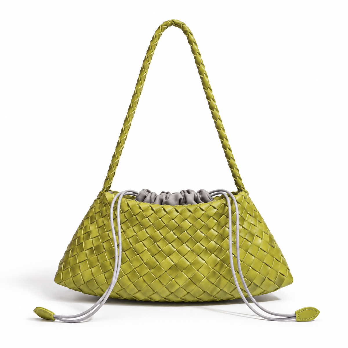 Olive Green Woven Drawstring Shoulder Bag