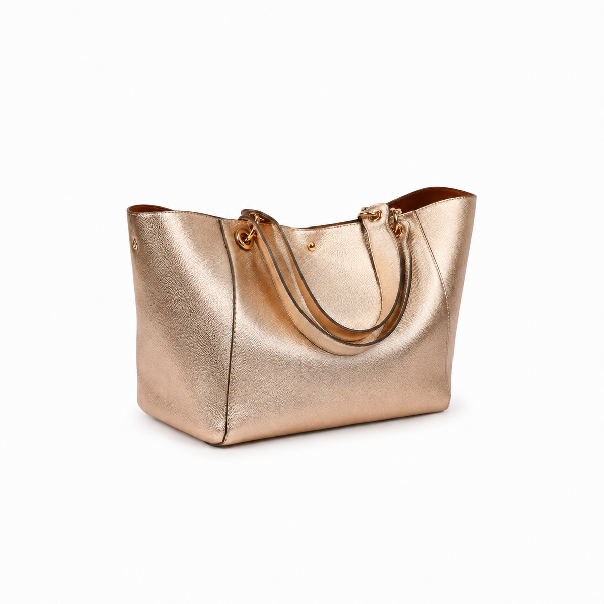 Metallic Champagne Gold Structured Tote Handbag