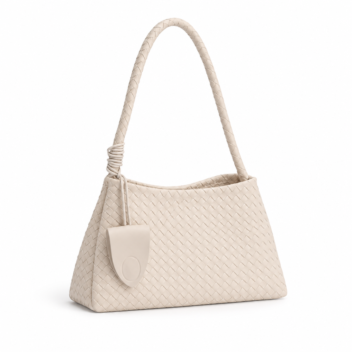 Elegant Ivory Woven Shoulder Charm Bag