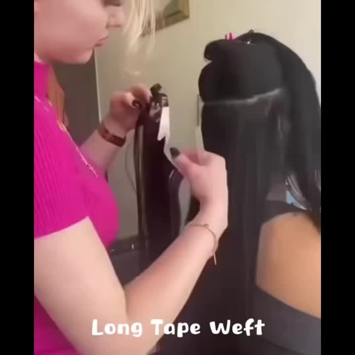 Invisible Long Tape PU Skin Weft Human Hair Bundles No Glue Real Natural Hair Seamless 16inch Weft Hairpieces for Salon Supply