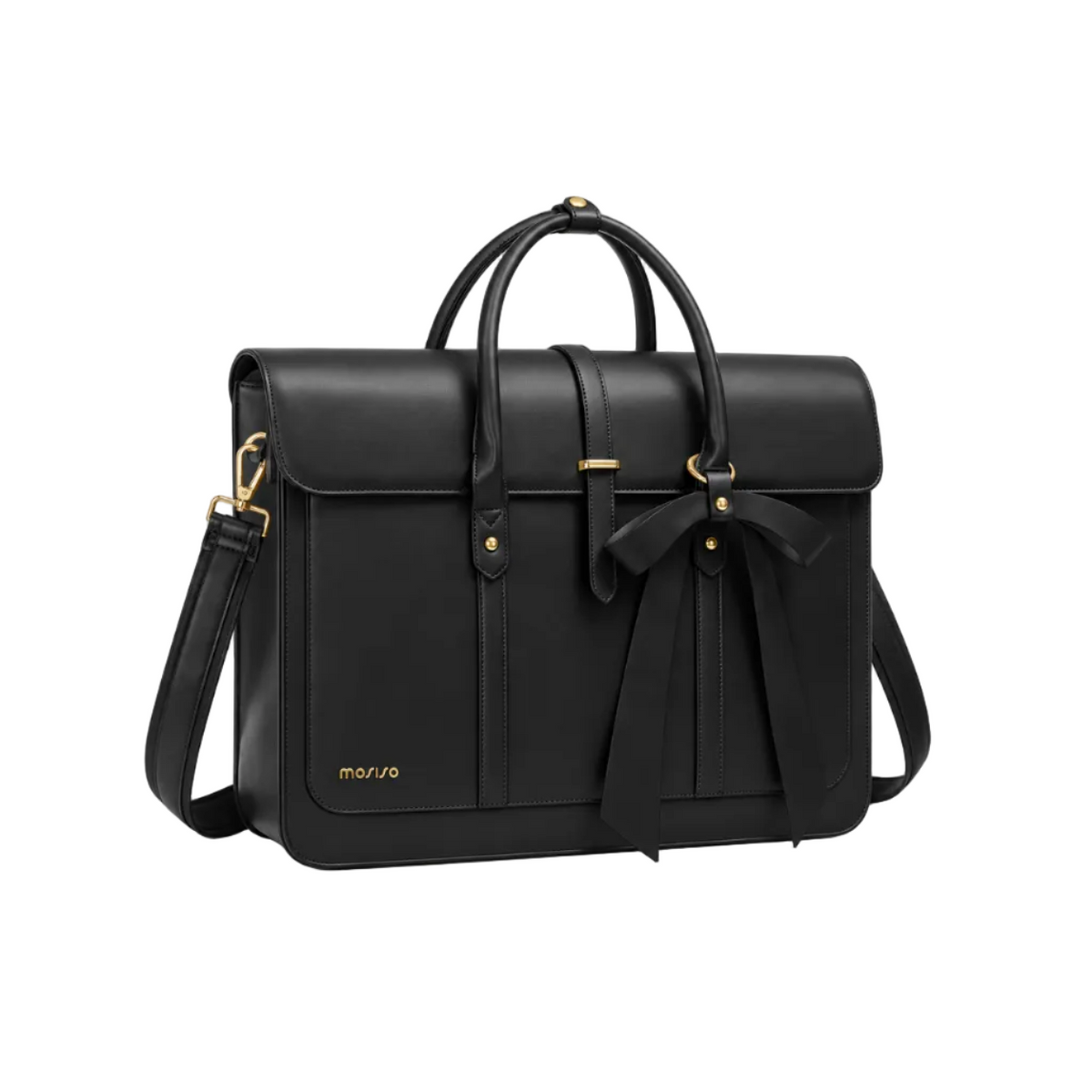 Black Leather Laptop Bag With Bow