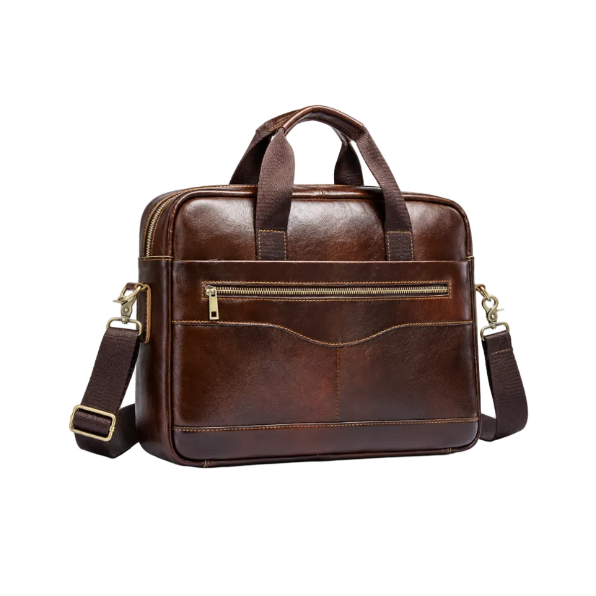 Classic Coffee Brown Leather Office Briefcase