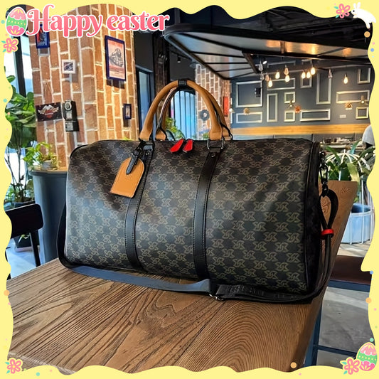 Large Capacity Leather Travel Duffel Bag - Stylish Unisex Gym & Weekend Getaway Handbag with Polka Dot Design, Brown Accents, and Multiple Compartments for Organization, Versatile Luggage | Luxury Handbag | Sturdy Handles, Travel Bag