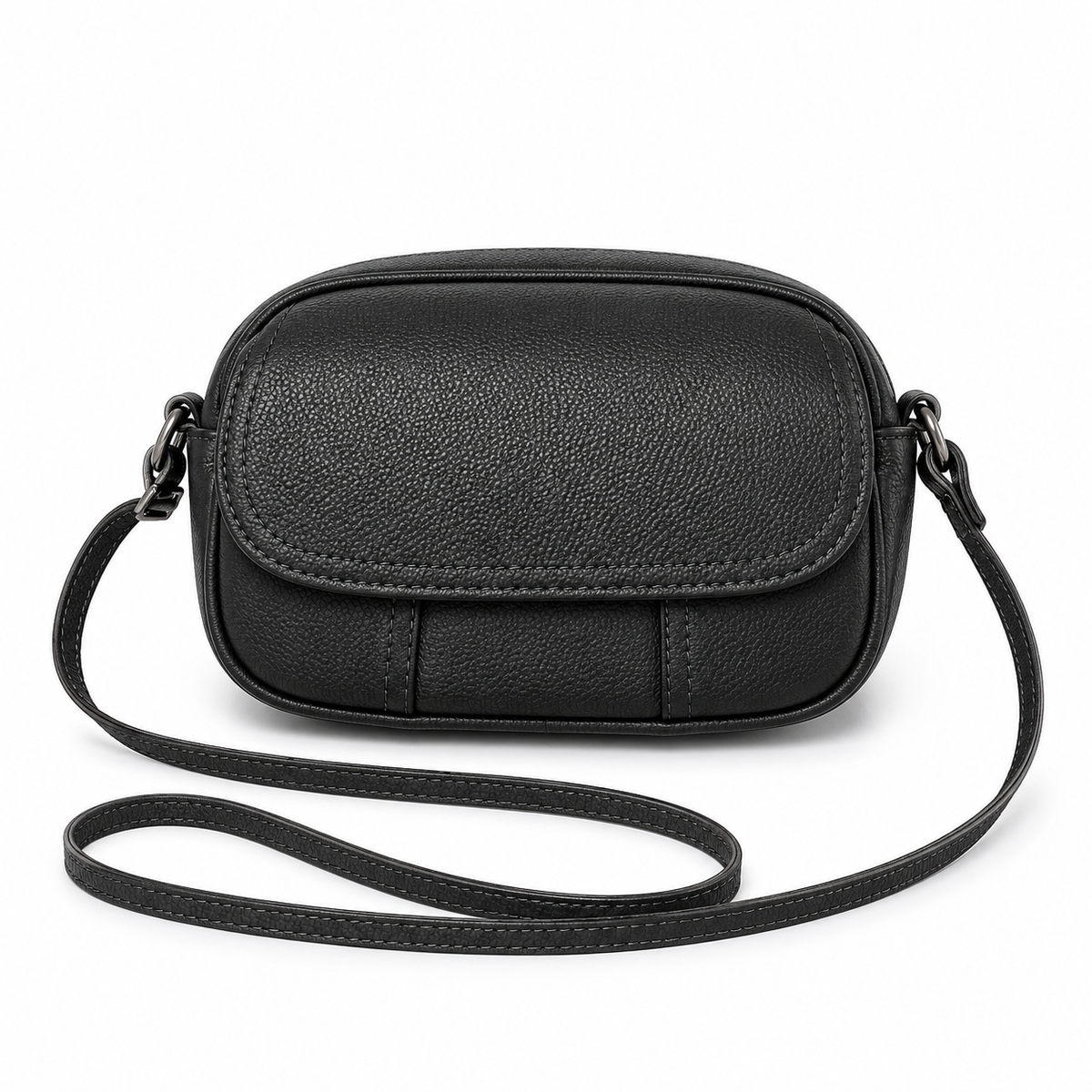 Classic Black Pebbled Flap Crossbody Bag