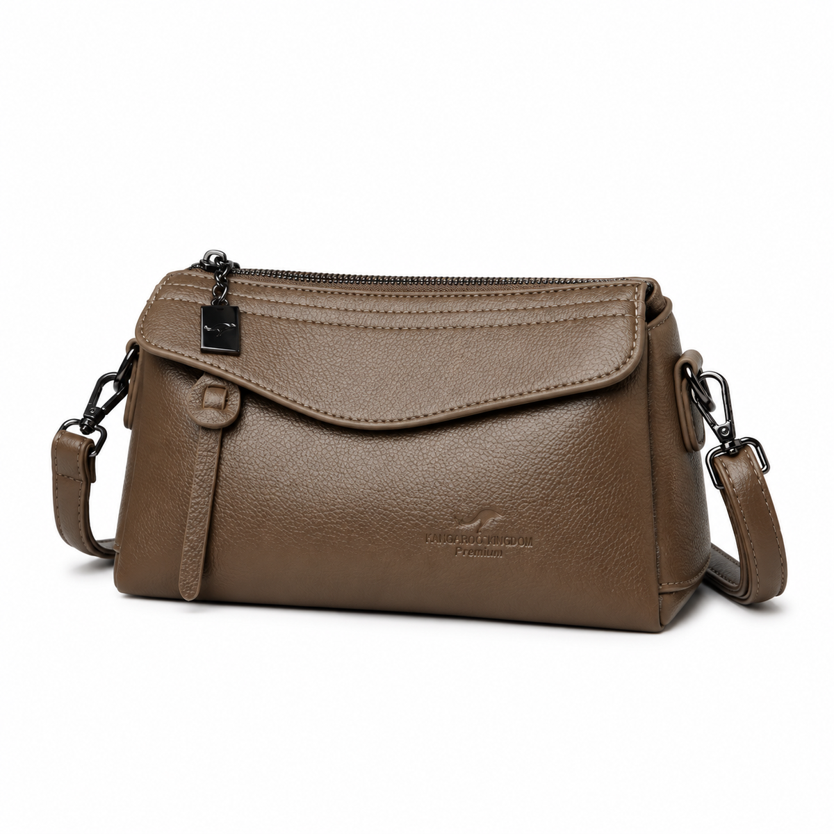 Khaki Pebbled Leather Crossbody Shoulder Bag