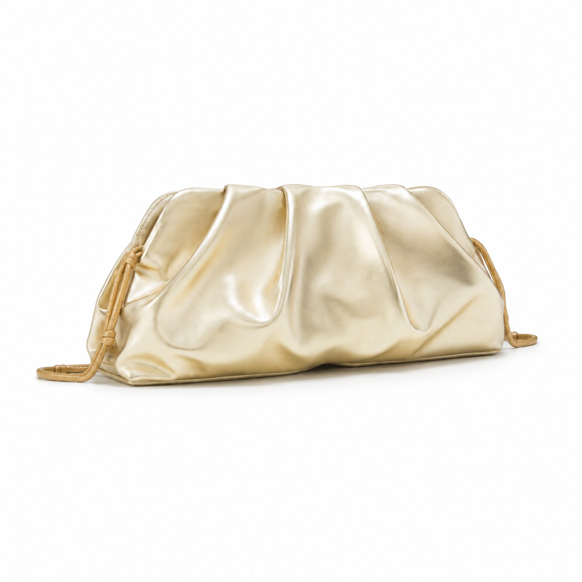 Champagne Gold Ruched Pouch Clutch Bag