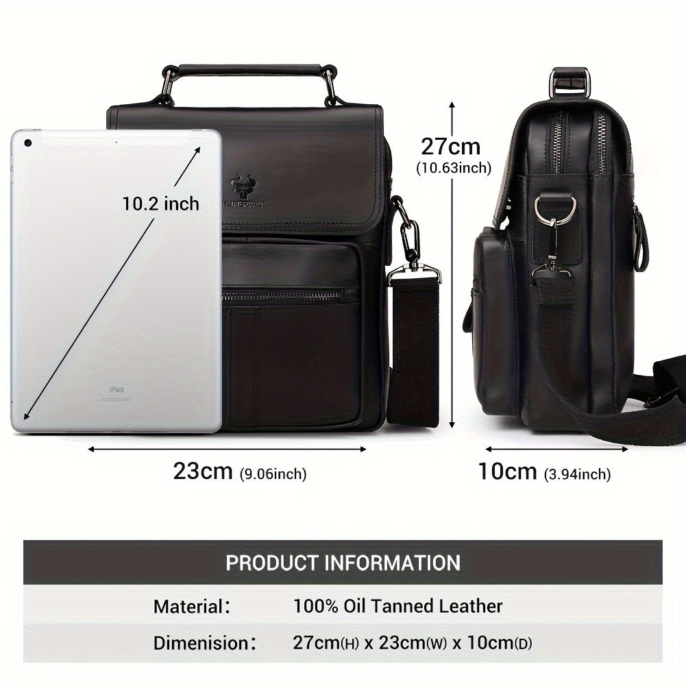 Leather Messenger Bag For Men, Shoulder Crossbody Bag With Adjustable Straps For Work Business
