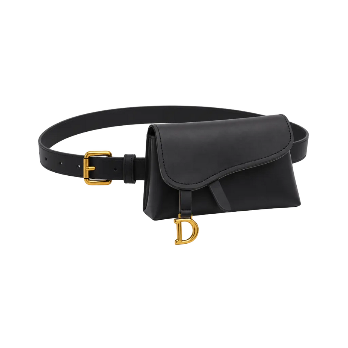 Black Asymmetric Flap Bag With Belt