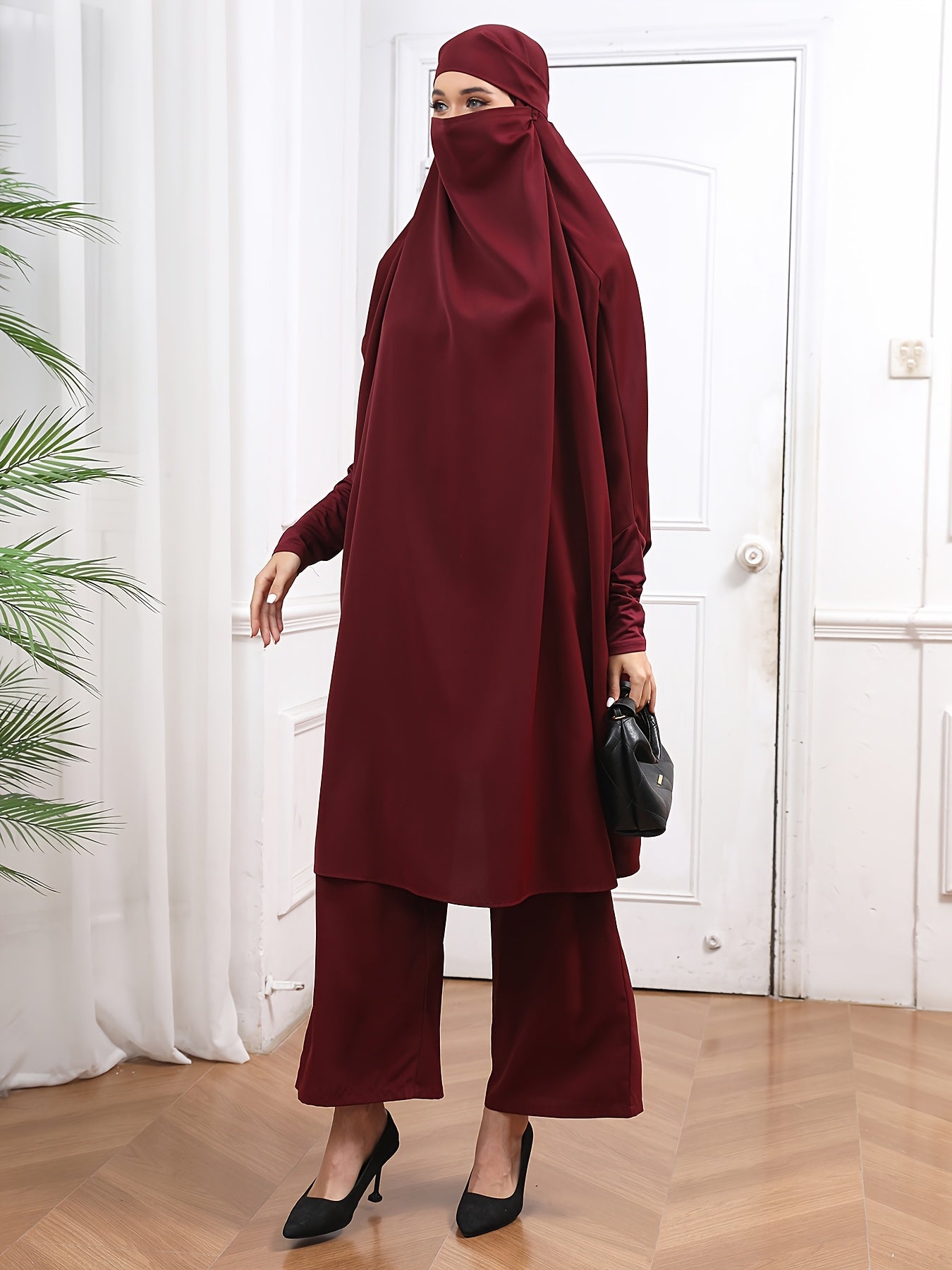 Women's Abaya Long Jilbaab Dress with Hijab Islamic Prayer Outfit 2pcs Set