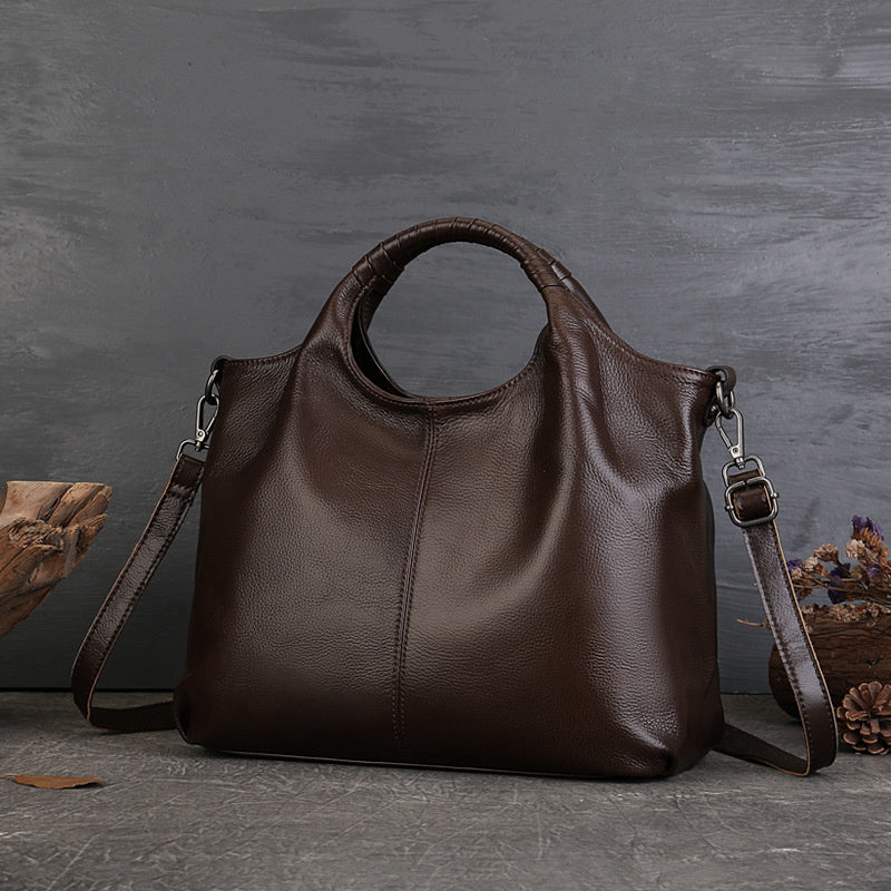 Multi-Functional Messenger Handbag, High-End Genuine Leather Women's Bag, Ethnic Fashion Layer Cowhide Large-Capacity Tote Bag