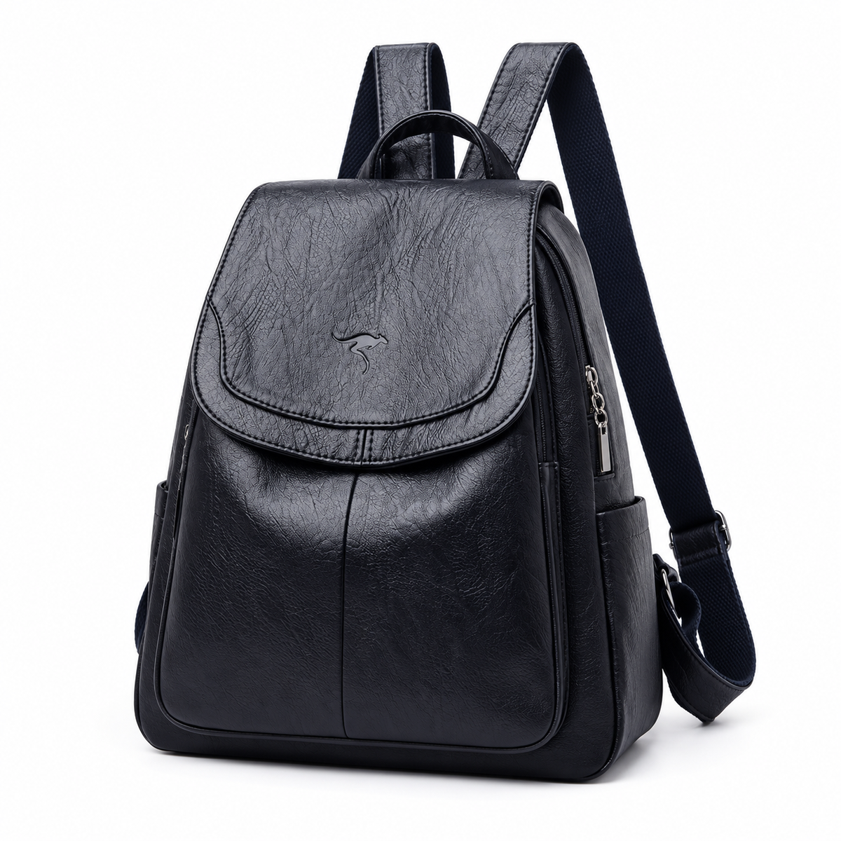 Classic Black Textured Flap Everyday Backpack