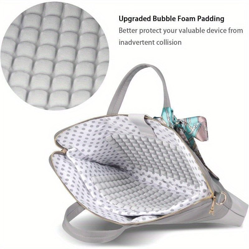 Leather Laptop Bag for Women 15.6-Inch Carrying - Computer Bag Laptop Case Shoulder Slim Work Travel Grey
