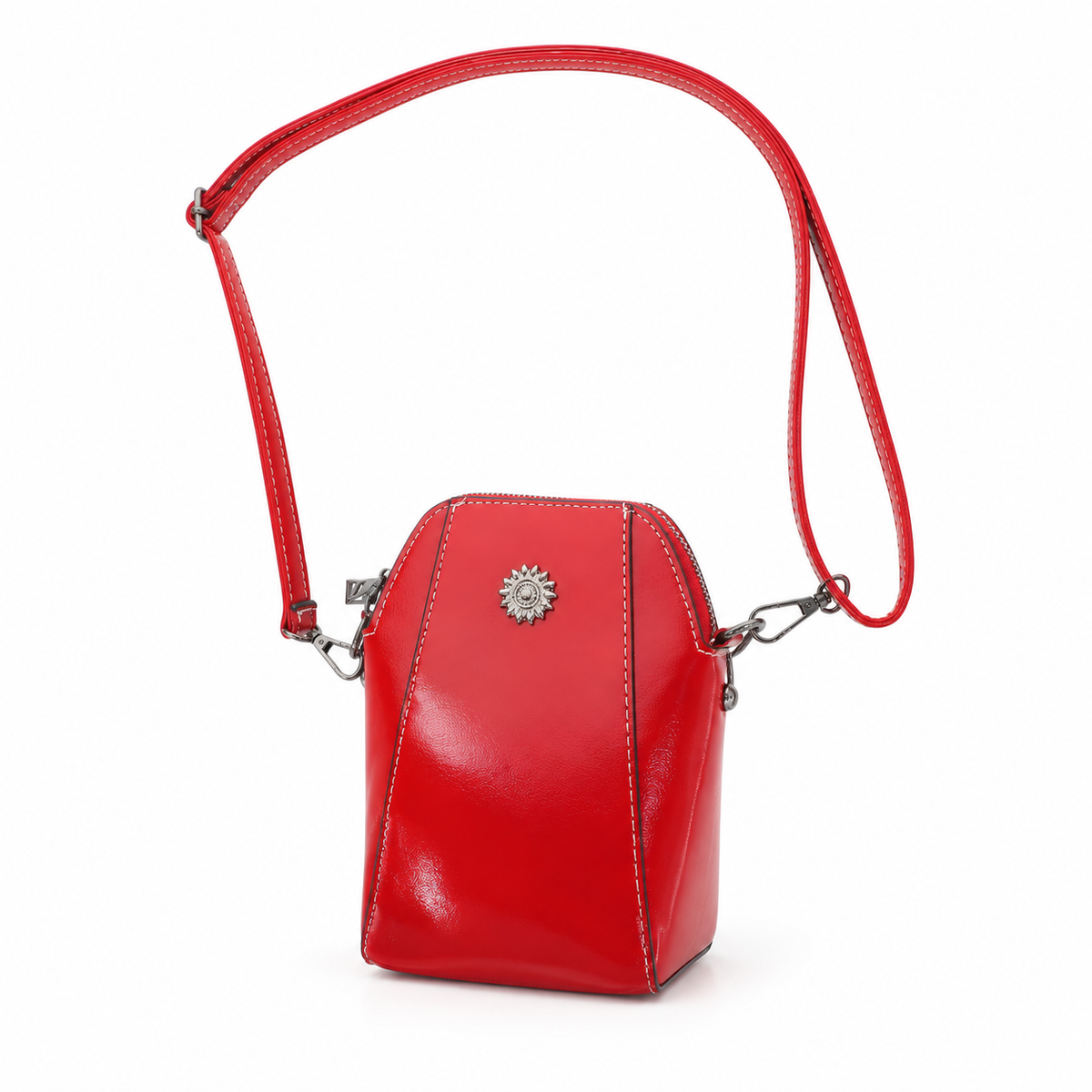 Elegant Red Crossbody Bag With Medallion
