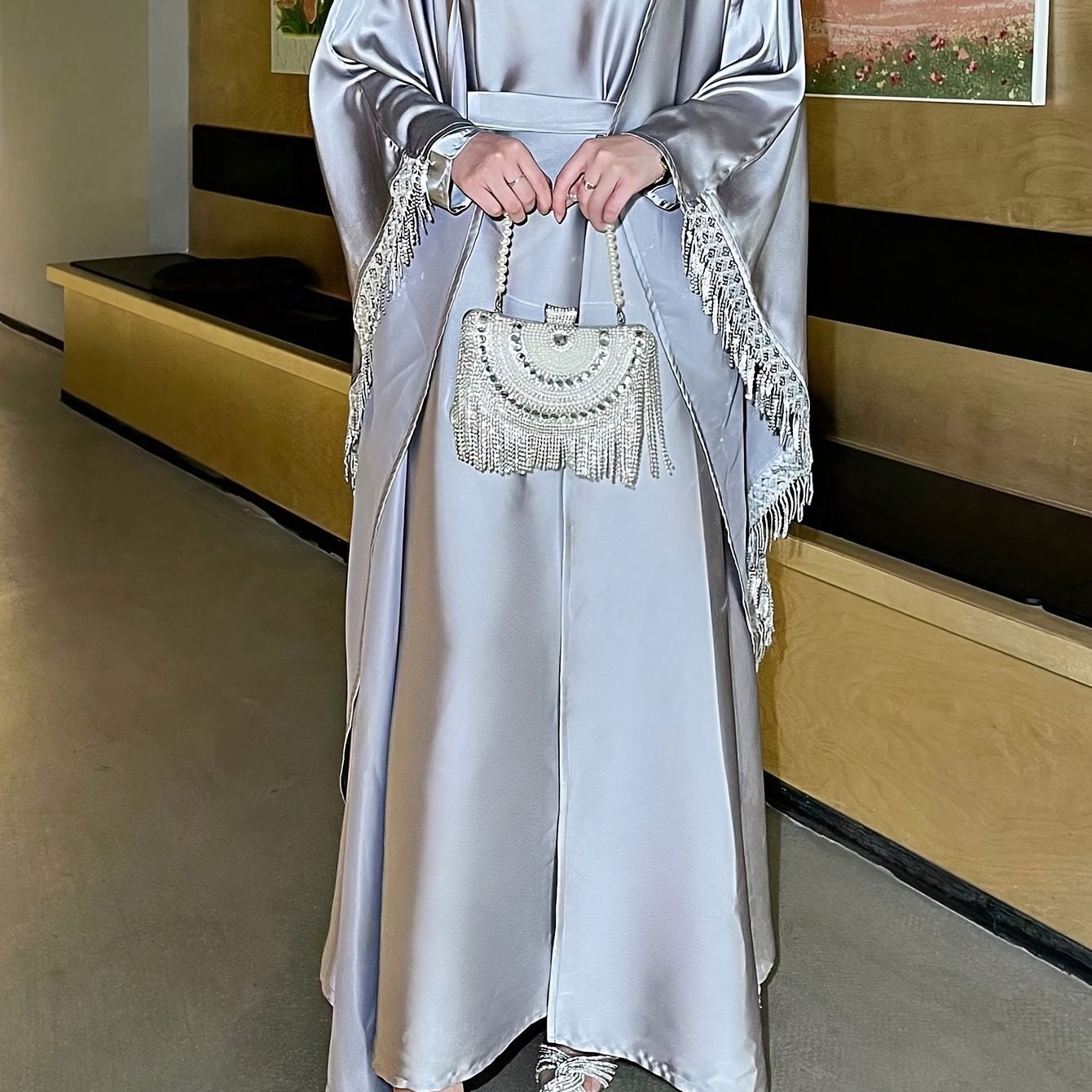 2pcs Women's Fashion Abaya Dress and Cardigan Set with Belt, Suitable for Daily Wear, Parties, and Events