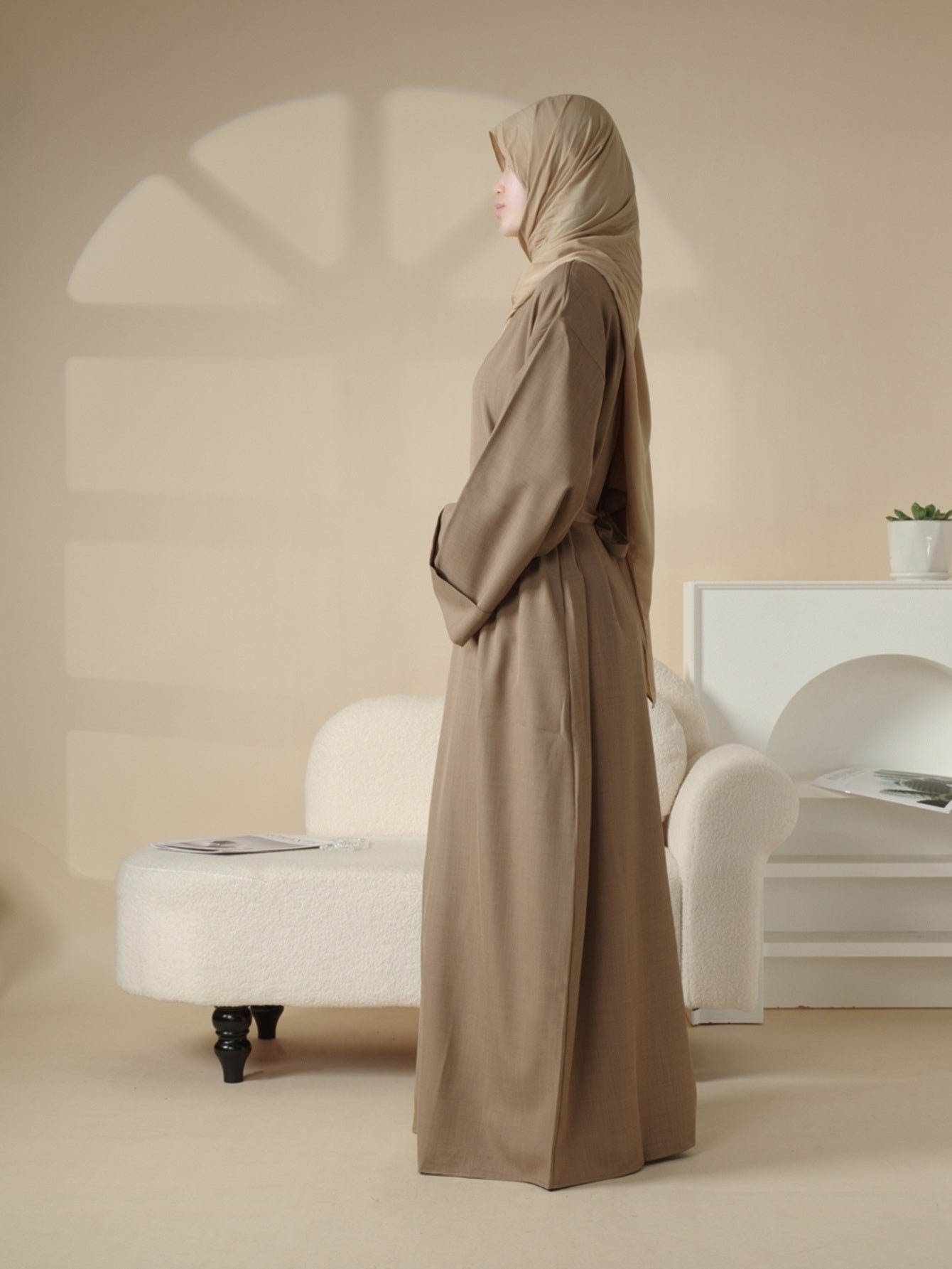 Plain Abaya with Pockets 2pcs Set Elegant Middle East Arab Islamic Muslim Style Shawl Robe Smock Ramadan Prayer Dress Long Skirt Jilbaab Abaya Women's Women Solid Color