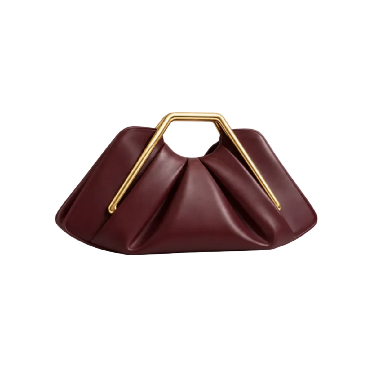 Coffee Leather Evening Clutch Golden Handle