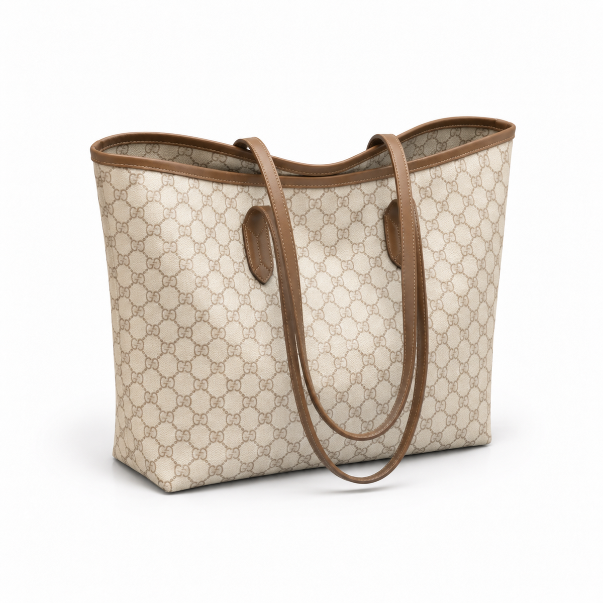 Beige Monogram Brown Trim Tote Bag