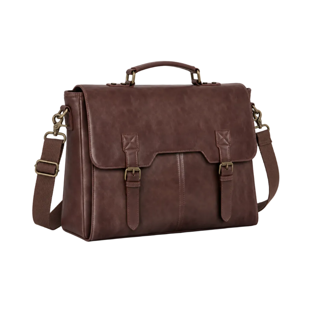 Vintage Brown Leather Double Buckle Briefcase