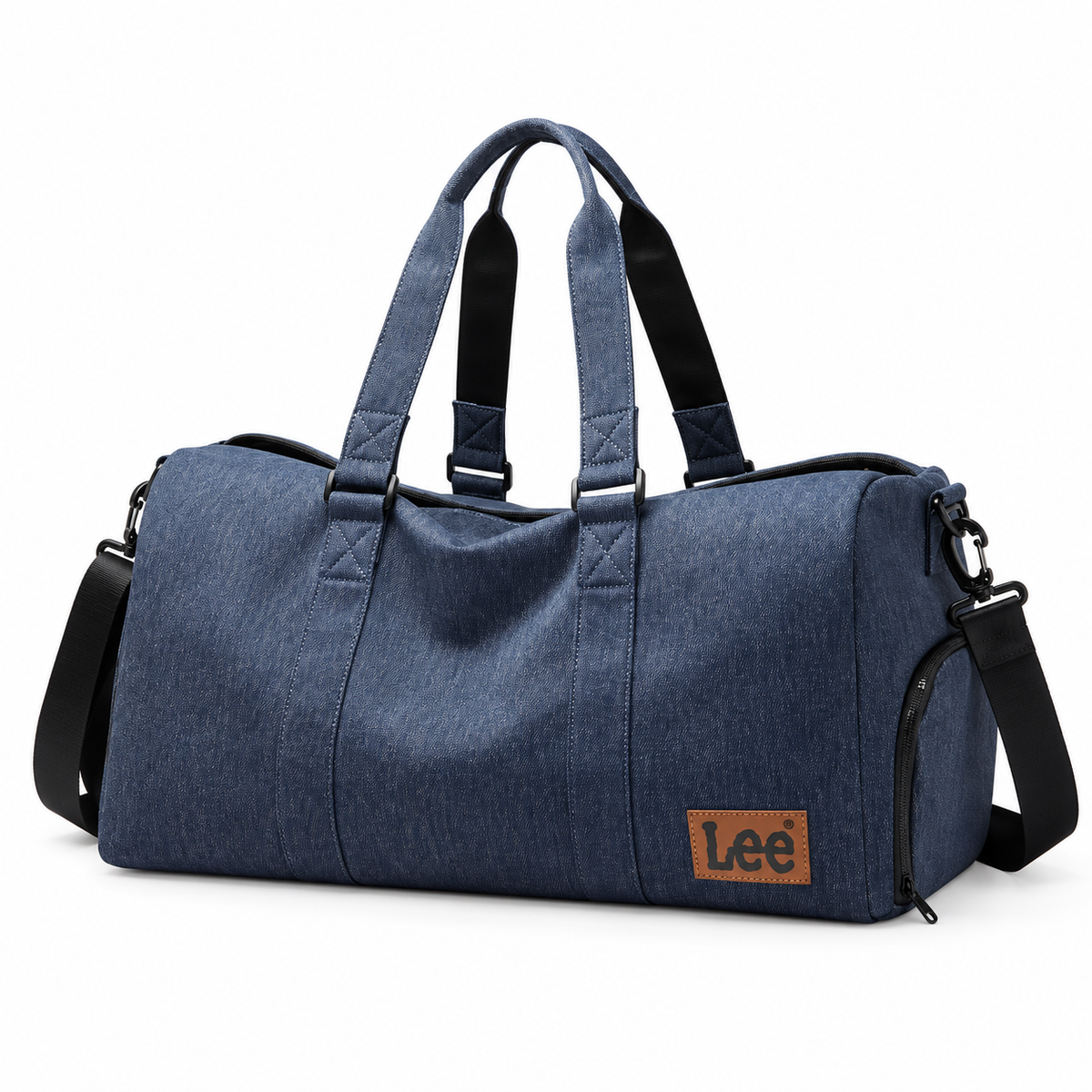 Classic Blue Leather Travel Duffel Bag