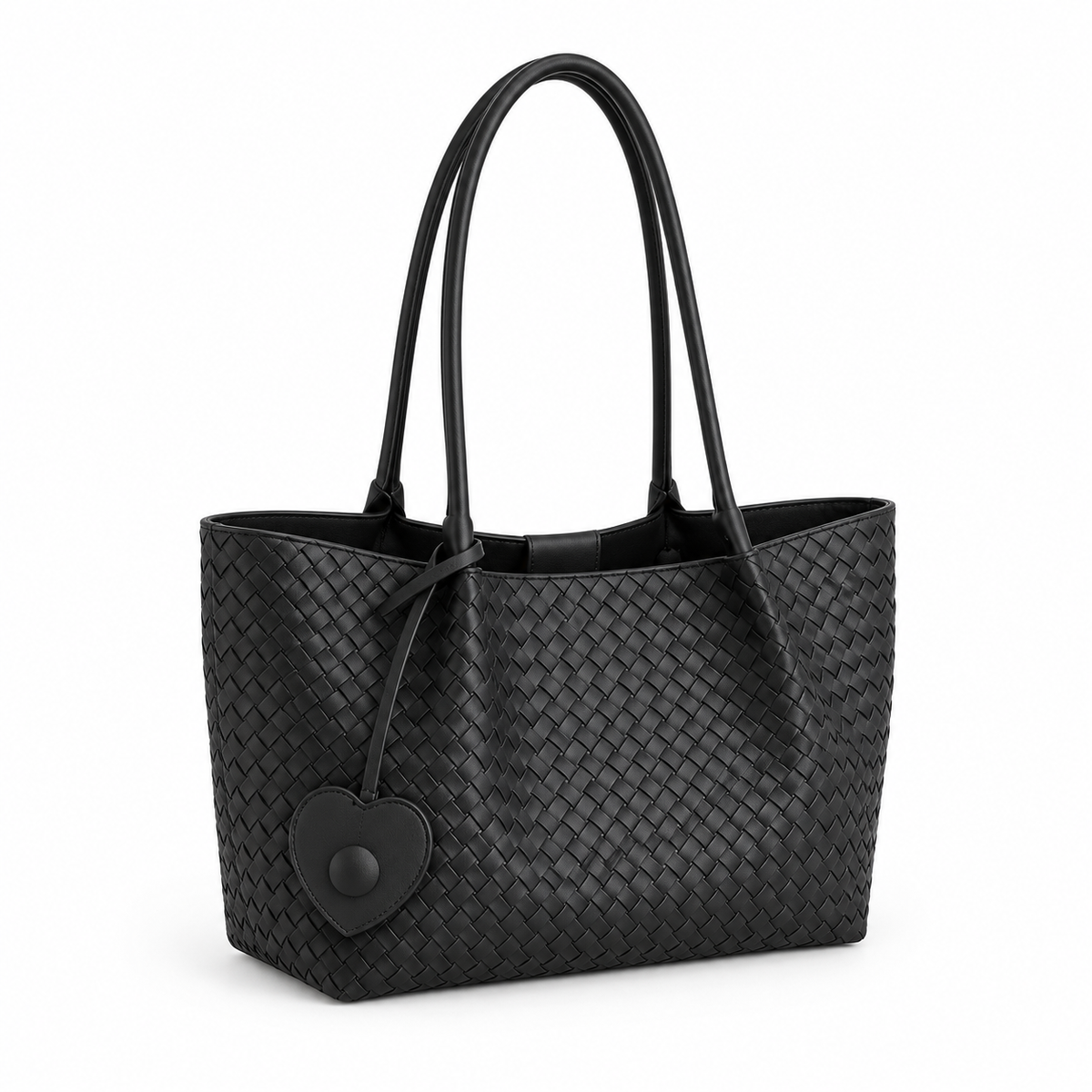 Elegant Black Woven Shoulder Tote Bag