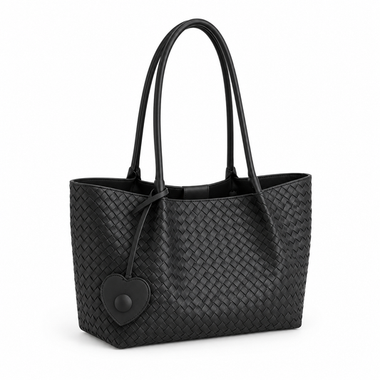 Elegant Black Woven Shoulder Tote Bag