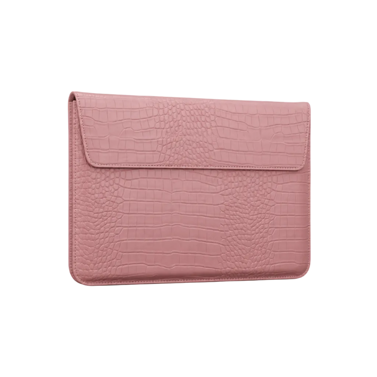 Pink Crocodile Embossed Leather Laptop Bag