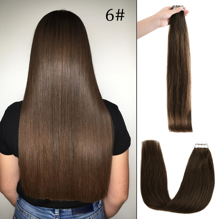 16 Packs Mini Tape In Hair Extensions Human Hair - Looking Seamless Clip-In for short hair, 12-24 Inch Lengths, Straight for Caucasian Women, Volume & Length Addition (Mini Tape System)