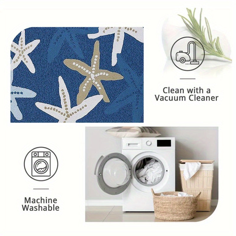 1pc Starfish Pattern Rug Made of Plush Velvet with a Dotted Plastic Bottom, Suitable for Outdoor Use Such As RV Camping, Gardens, Patios, And Balconies; Machine Washable Outdoor Carpet