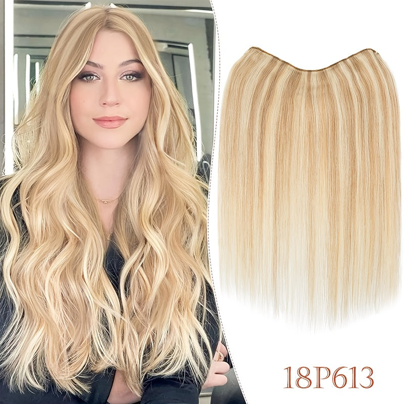 20-Inch Single Piece Clip-In Hair Extensions Made from Human Hair, Featuring an Upgraded V-Shape Design with Five Clips, Ideal for Women Seeking Long Hairpieces