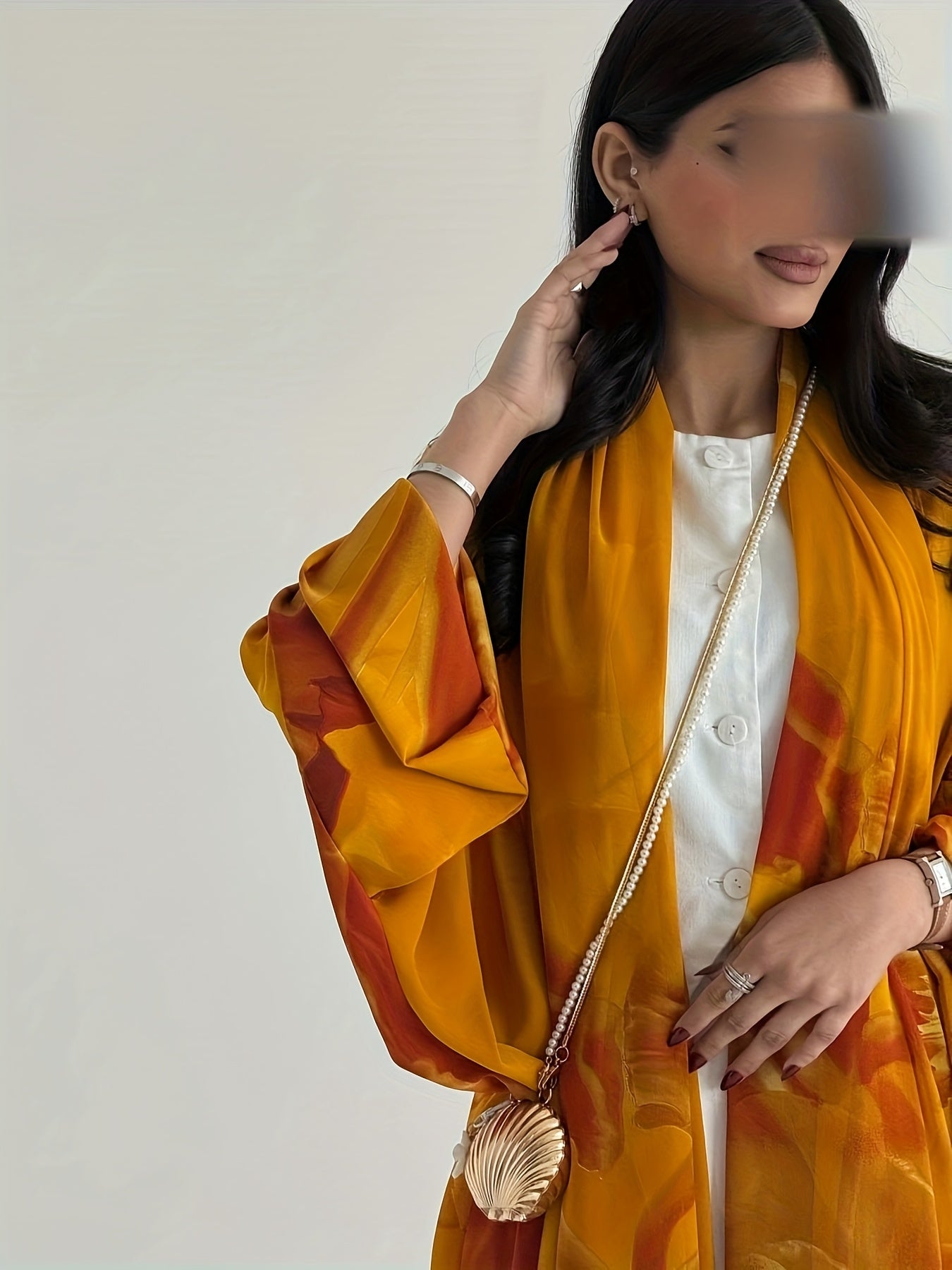 New modest Muslim scarf chiffon printed two-piece set Middle East fashion cardigan kimono abaya coat.