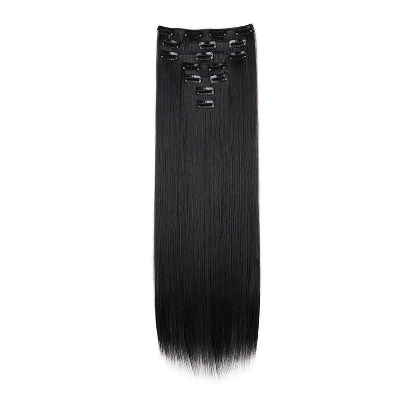 Long Straight Hair Extensions in a Seven-Piece Set, Suitable for Women, Featuring European And American Styles with 16 Clips for a Curtain Effect