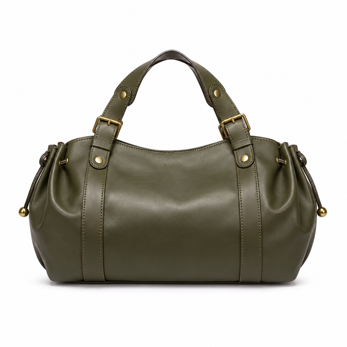 Olive Green Buckle Handle Barrel Handbag