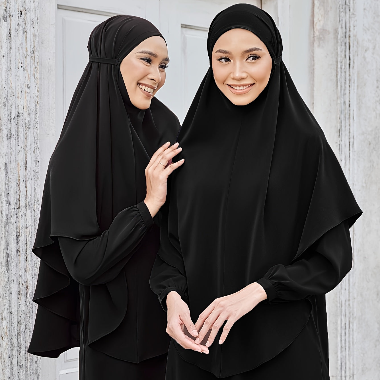 2pcs/set Breathable Polyester Women's Convenient Wearable Instant Muslim Hijab Khimar Abaya | Adjustable Drawstring, Turban Hat Style for Easy Prayer & Worship, Hand Wash or Dry Clean, Beige