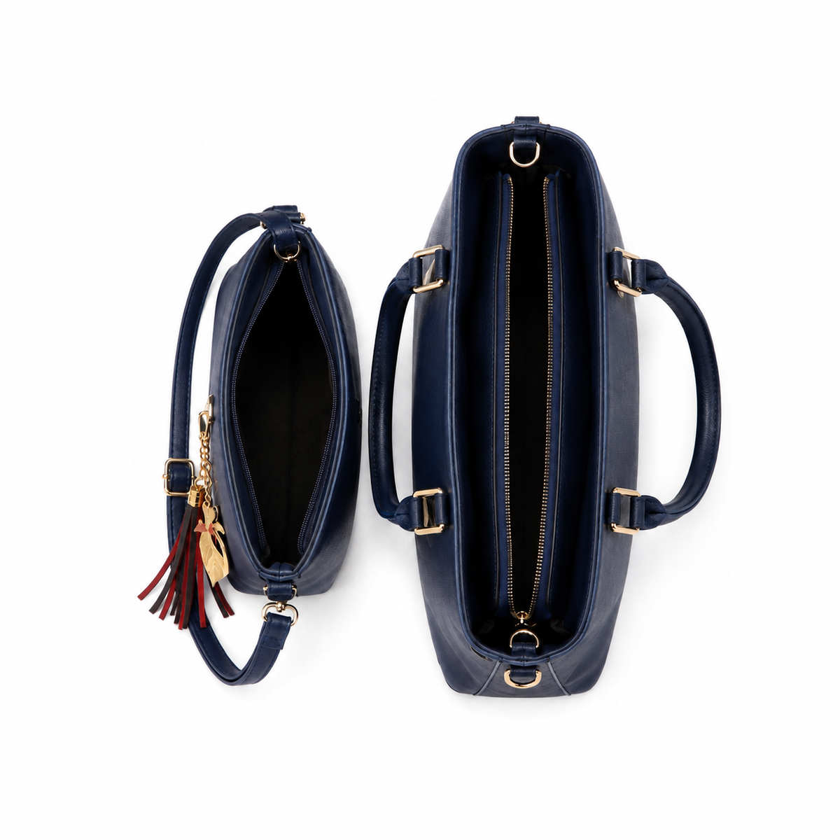 2-Piece Navy Blue Structured Handbag Set
