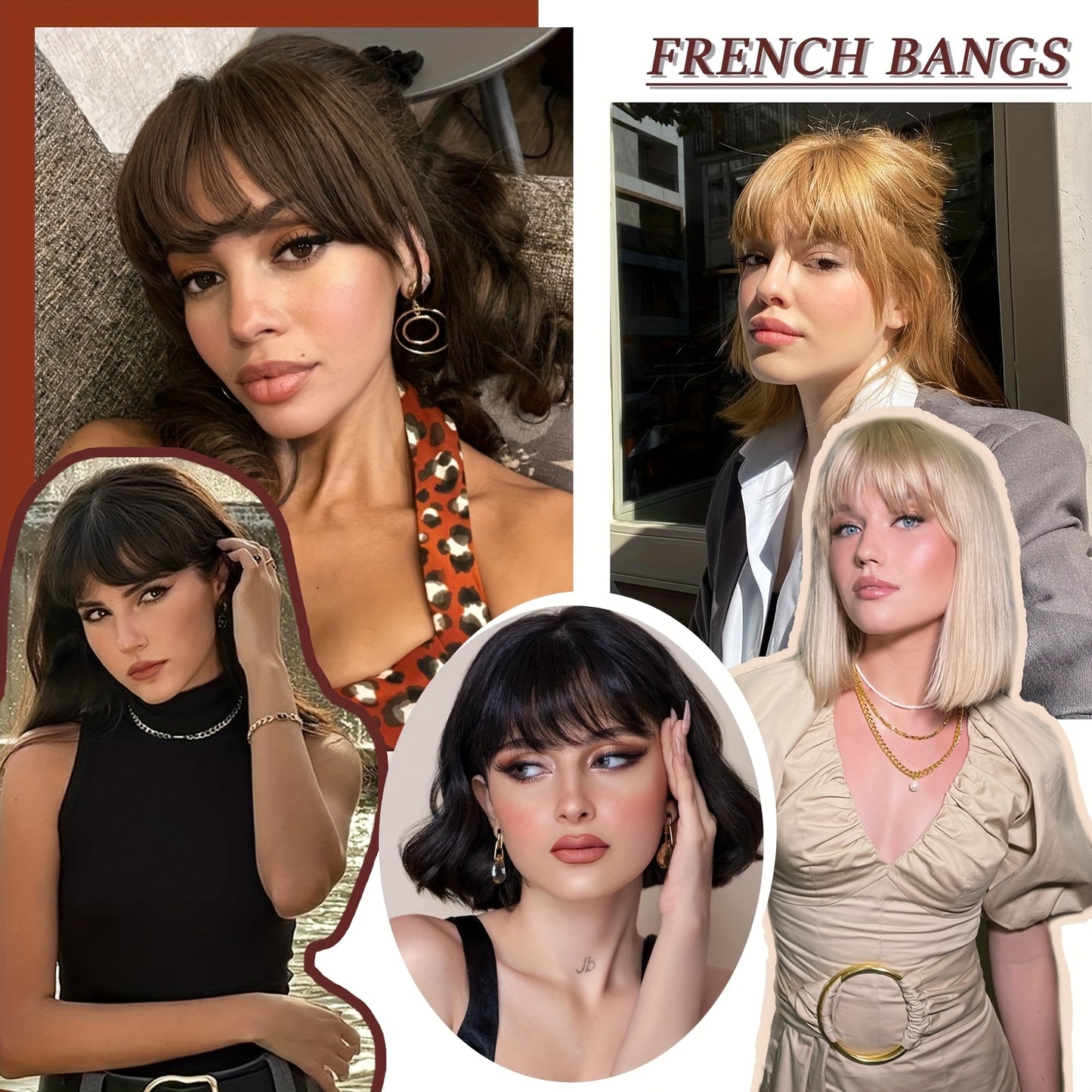 1pc Women'S Natural Brown Human Hair Clip-In Bangs Wig - Soft Wavy with Straight Ends, Secure Clip-In Design, Natural Hairline & Easy Wear