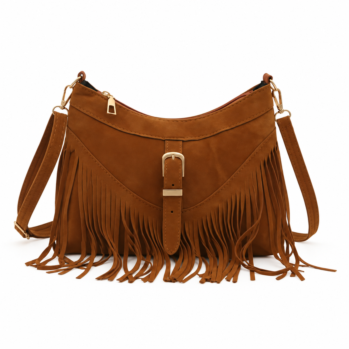 Vintage Camel Bohemian Fringe Shoulder Bag