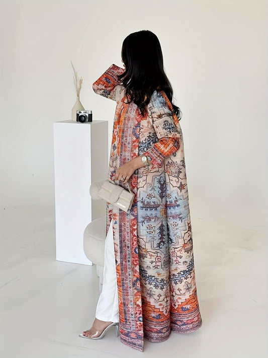 2025 Summer New Collection - Miyake Geometric Print Kimono Cardigan, High Elasticity, Long Sleeve, Open Front Abaya, Loose Fit, Lightweight Fabric, Perfect for Ramadan, Eid Al-Fitr